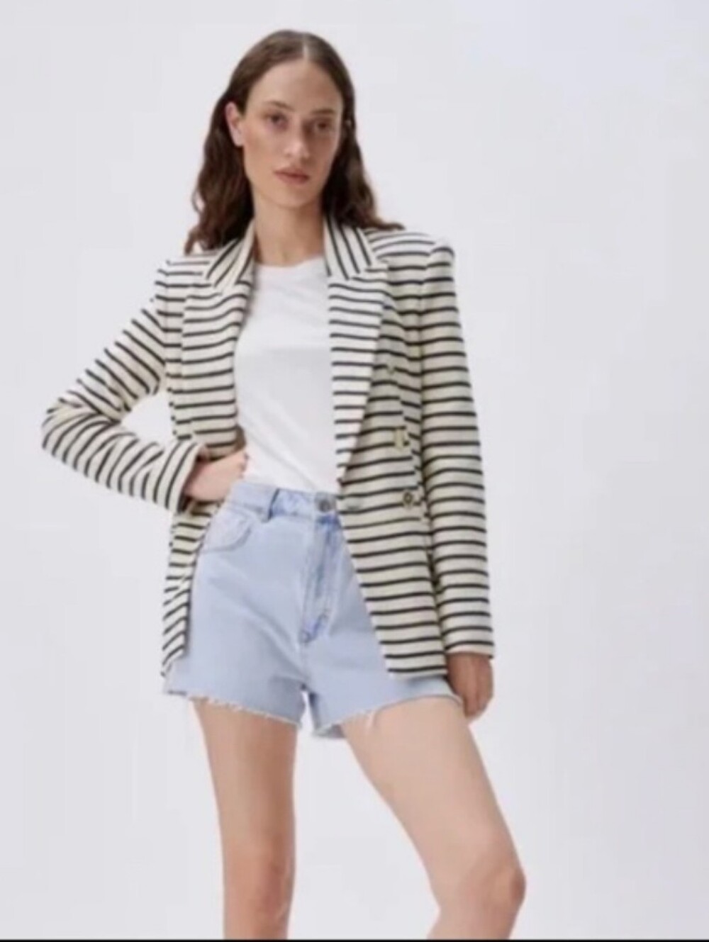 ZARA Double Breasted Striped Blazer S